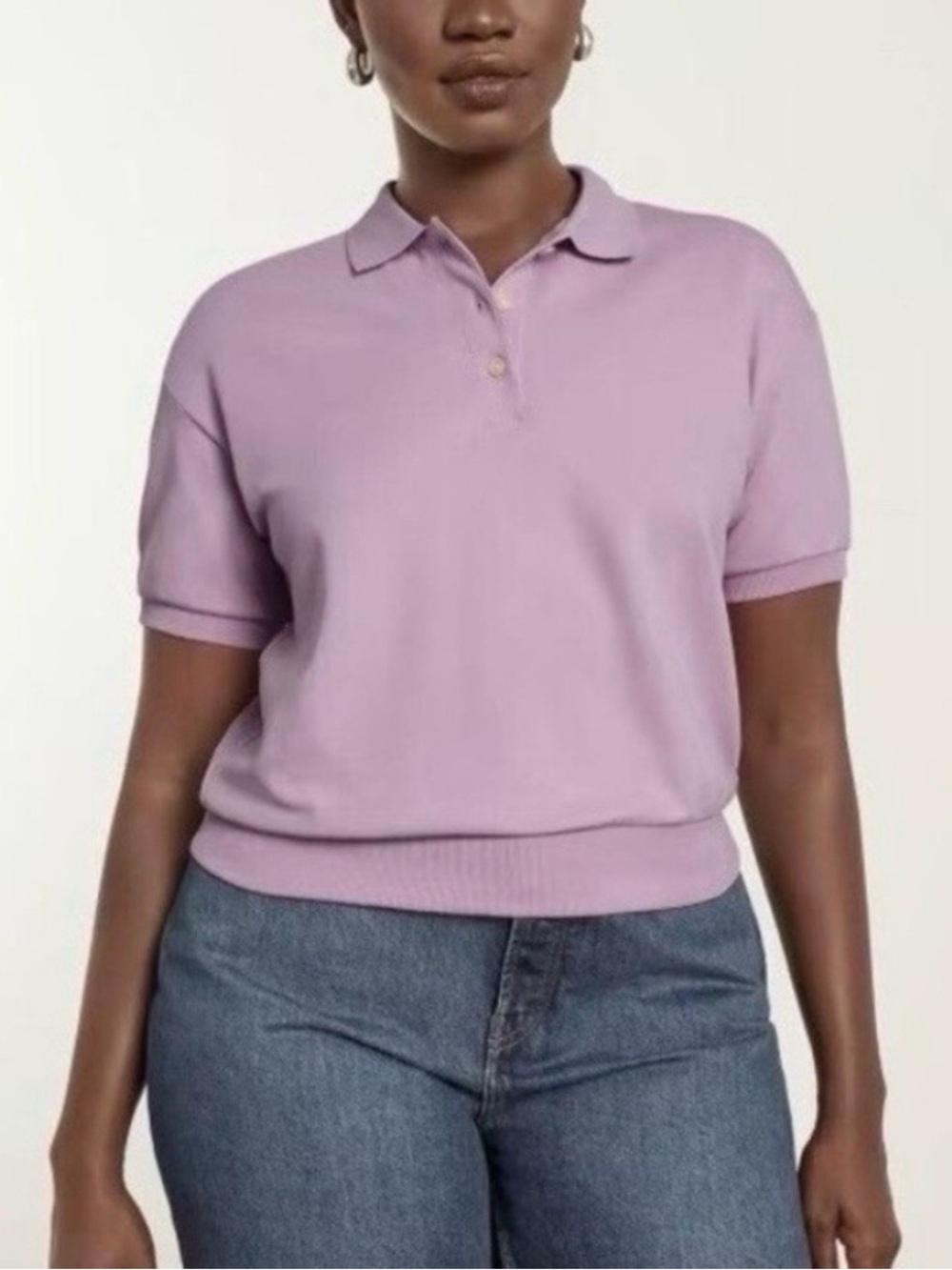 EVERLANE The Oversized Polo Top Short Puff Sleeve XXS Purple Lilac NWT